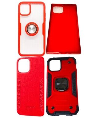 4pc Orange/clear & Red Leather Jelly Defender Cases For iPhone 12 Pro Max